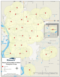 Outdoor Warning Siren Locations Map for the City of Bismarck.