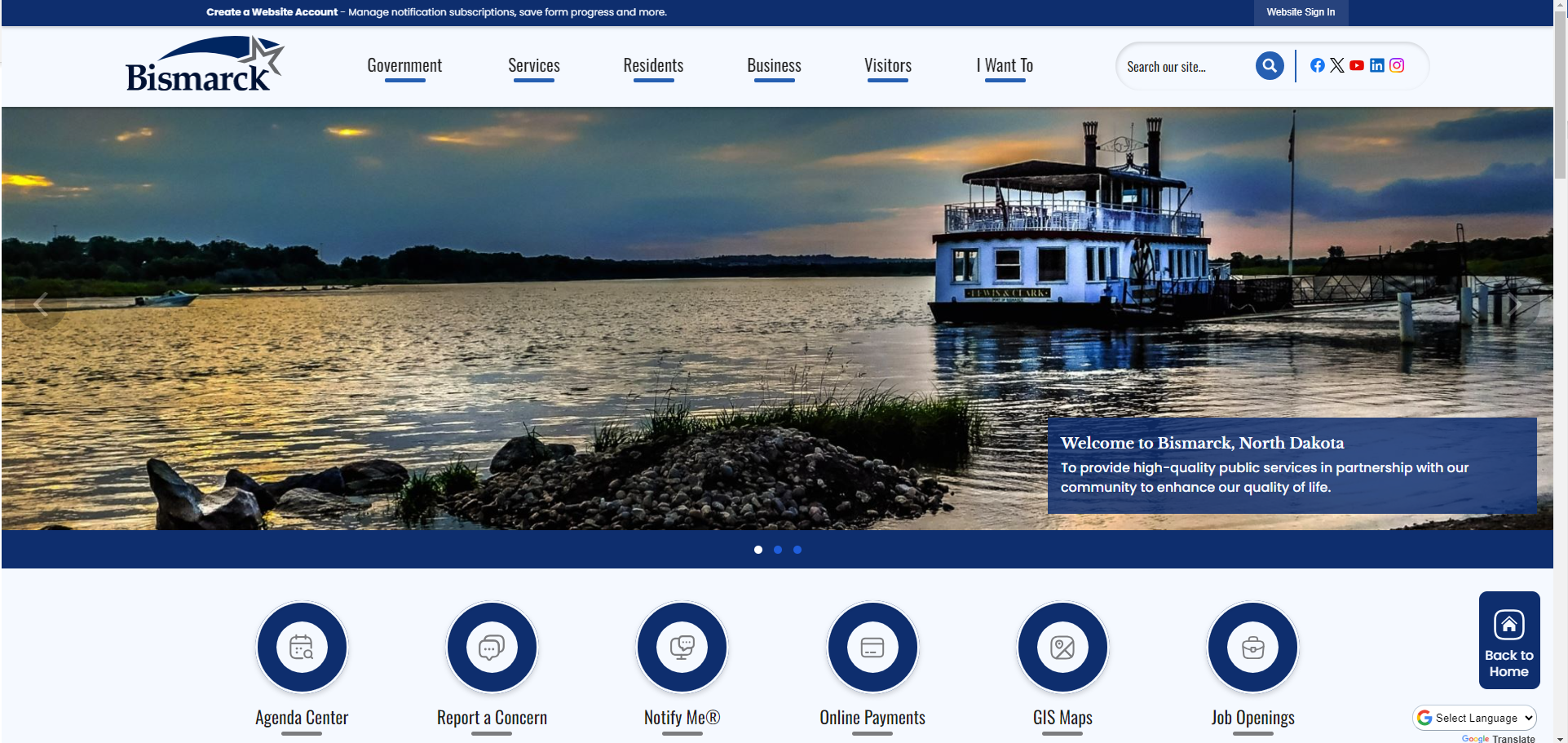 This screenshot shows how the City of Bismarck's new website reface will look. 