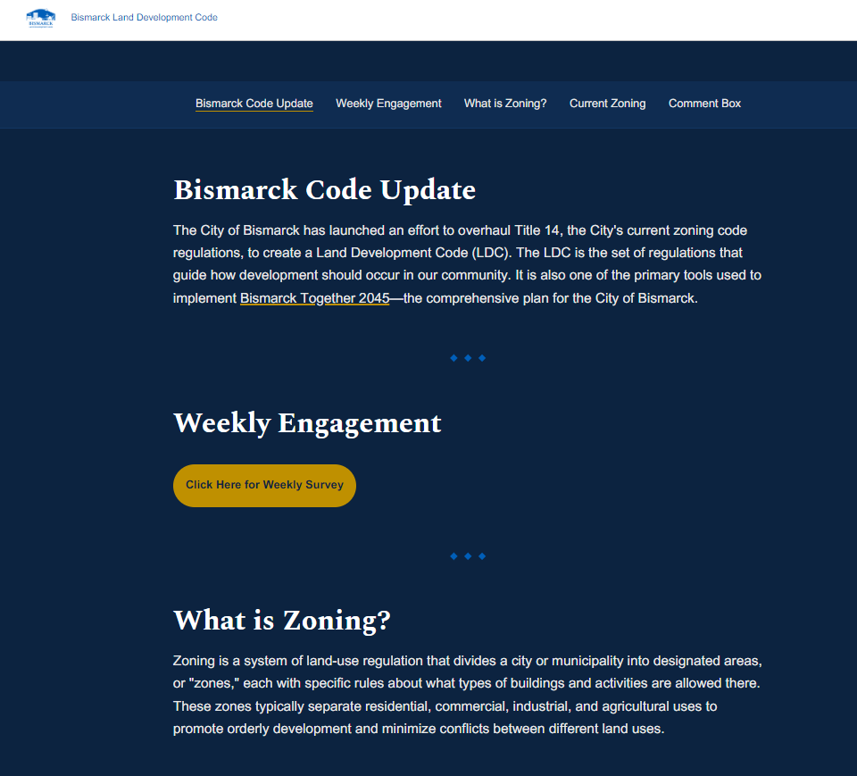 Examples of information shared on a land development code story map screenshot.