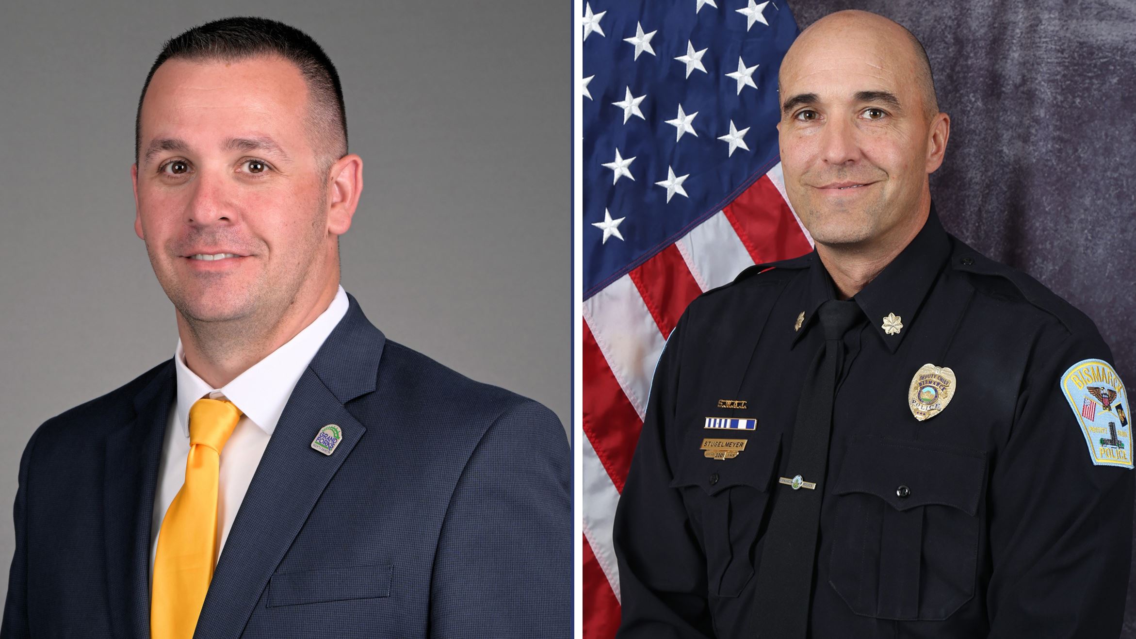 Headshot photographs of 2025 Bismarck Police Chief finalists Daniel Weigel and Jason Stugelmeyer. 