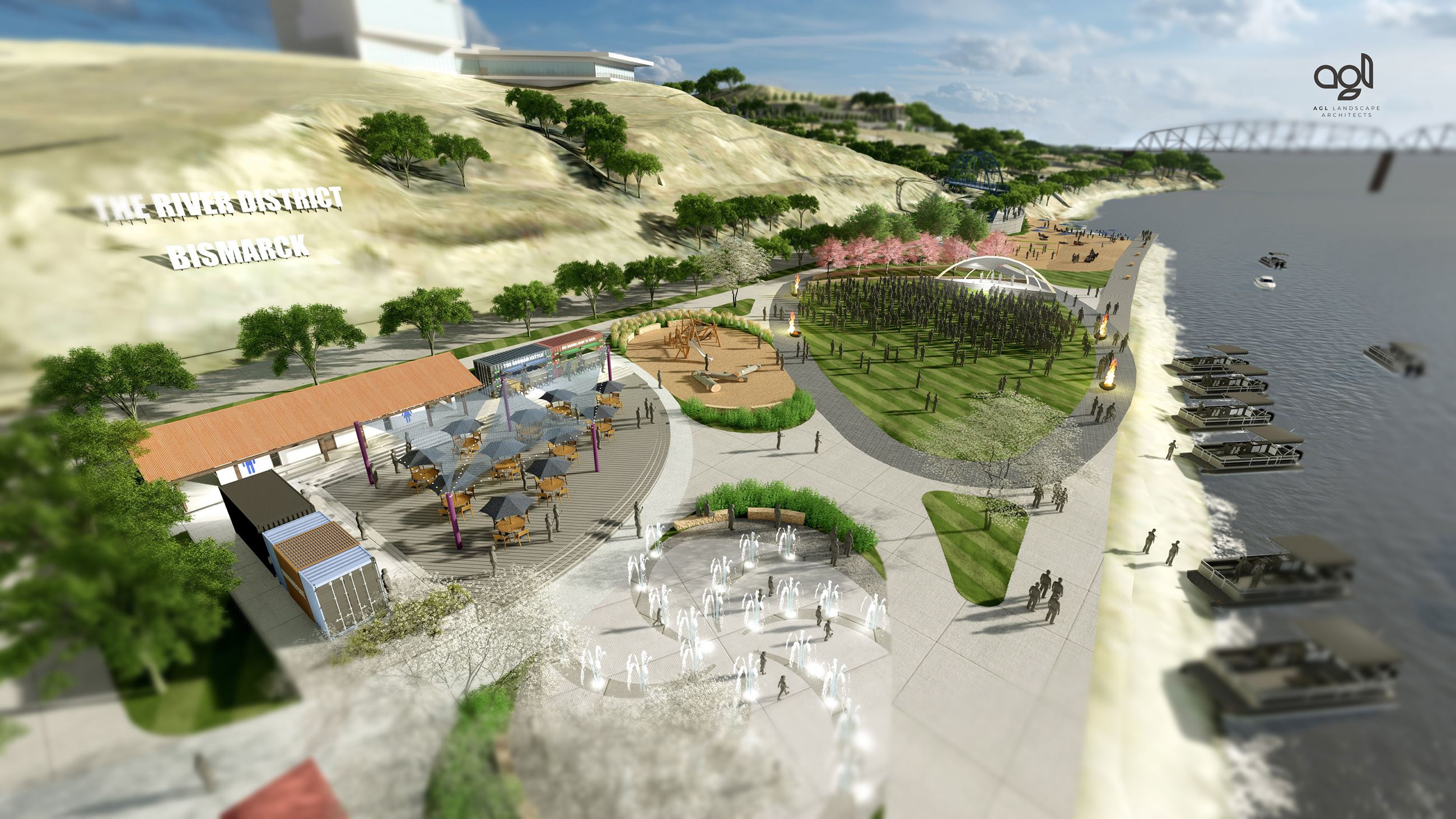Riverfront Development Project Festival Grounds Overhead Rendering Looking South