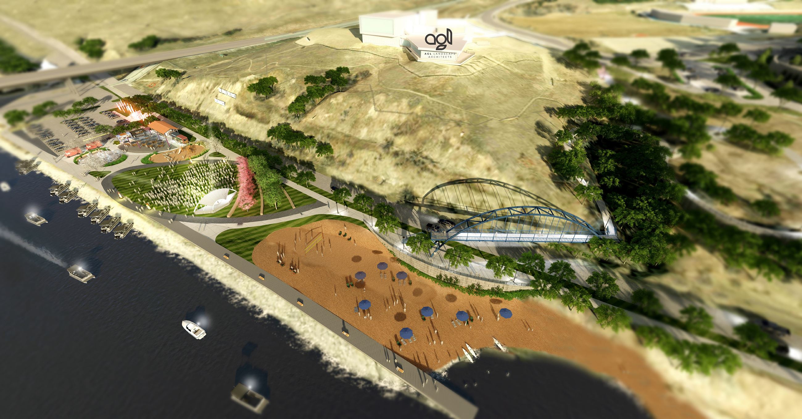 Riverfront Development Project Festival Grounds Overhead Rendering Looking North