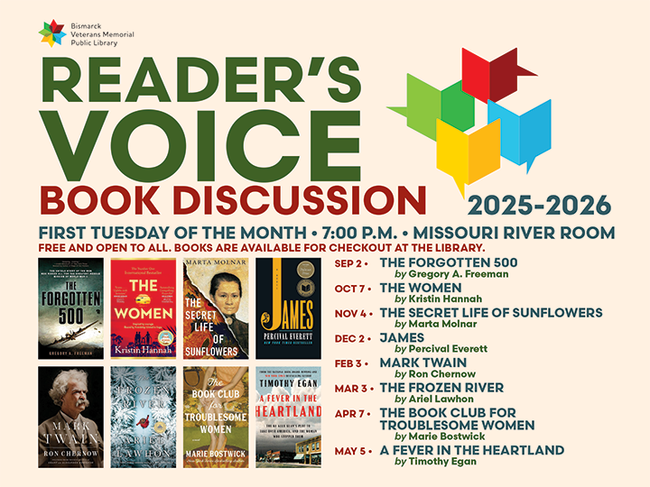 Reader's Voice Book Discussion group meets at 7pm on the first Tuesday from Sept to May, except J